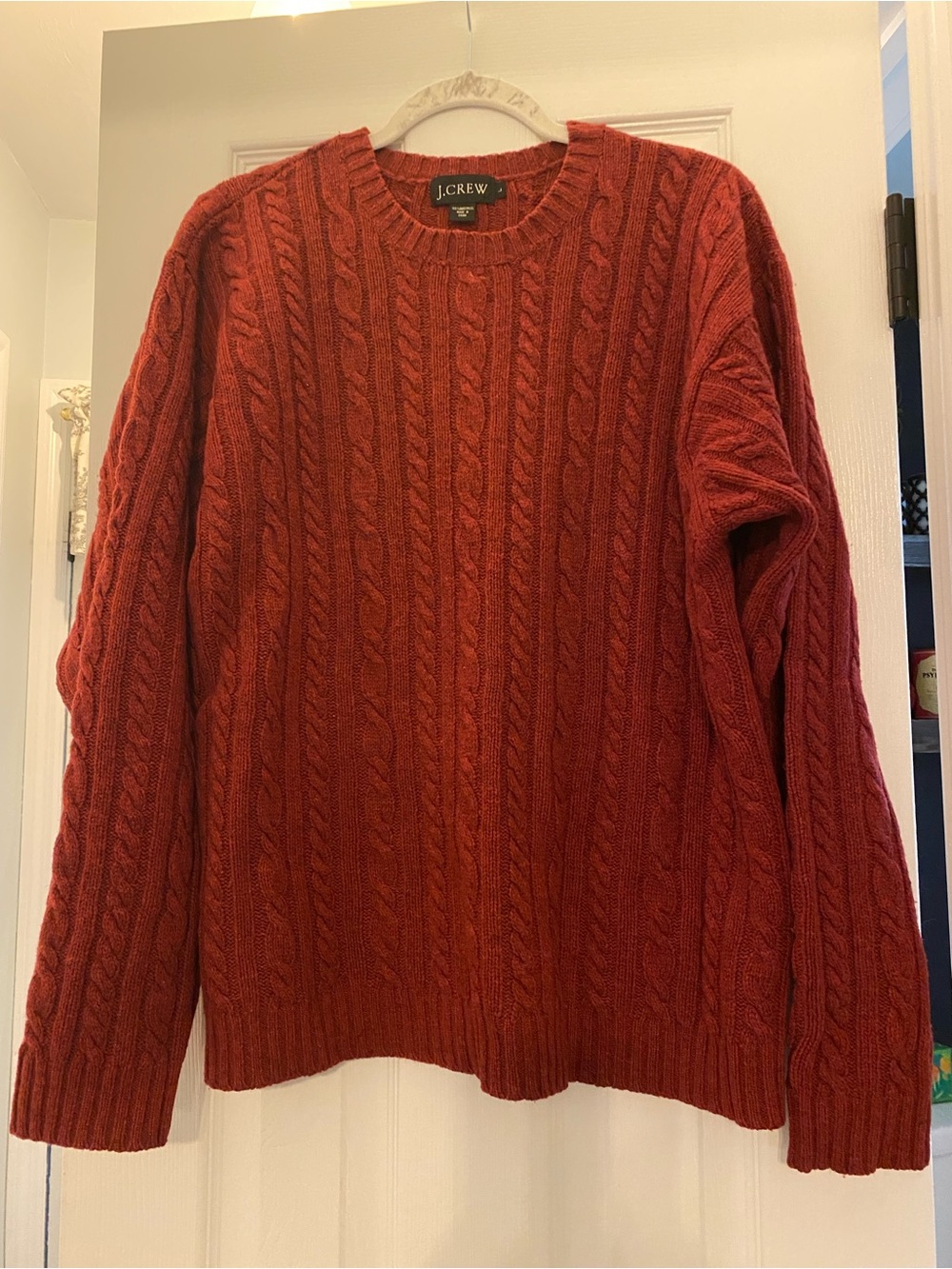 J. Crew Men's Large Lambswool Cable Knit Crewneck Sweater Rust Red Unisex
